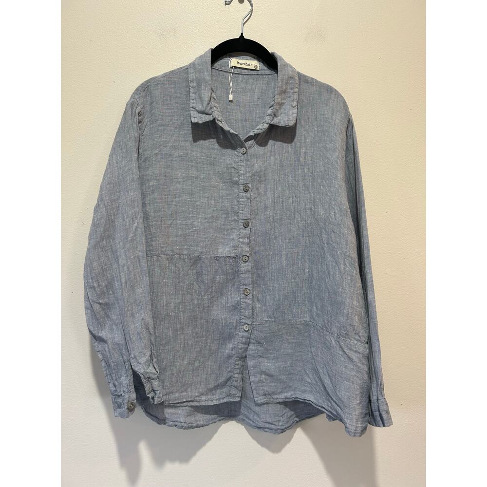 Worthier blue linen shirt womens size S/M button down classic